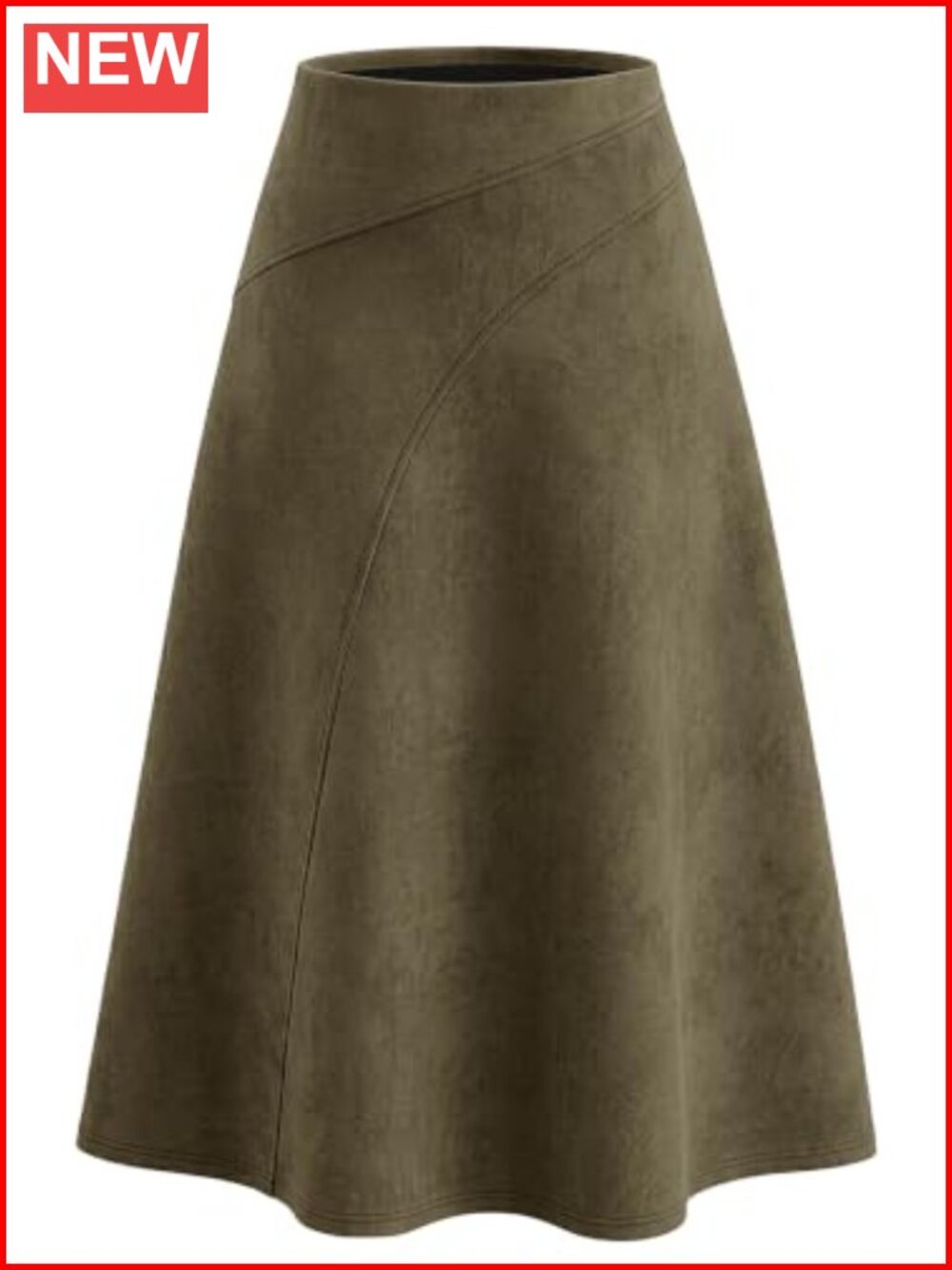 Faux Suede High Waisted Midi Skirt A-Line Flowy Swing